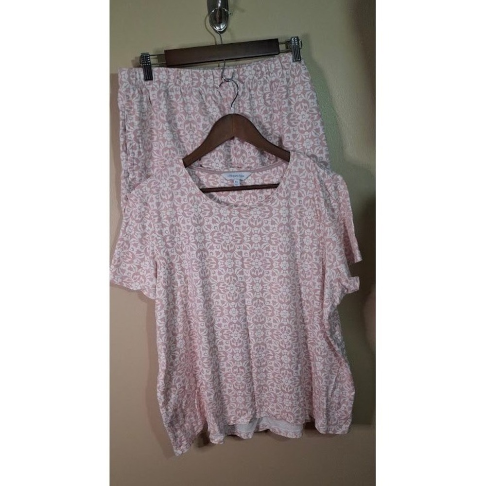 The Company Store Womens XXL Pajama Set Pink White Pima Cotton Floral Shorts Tee